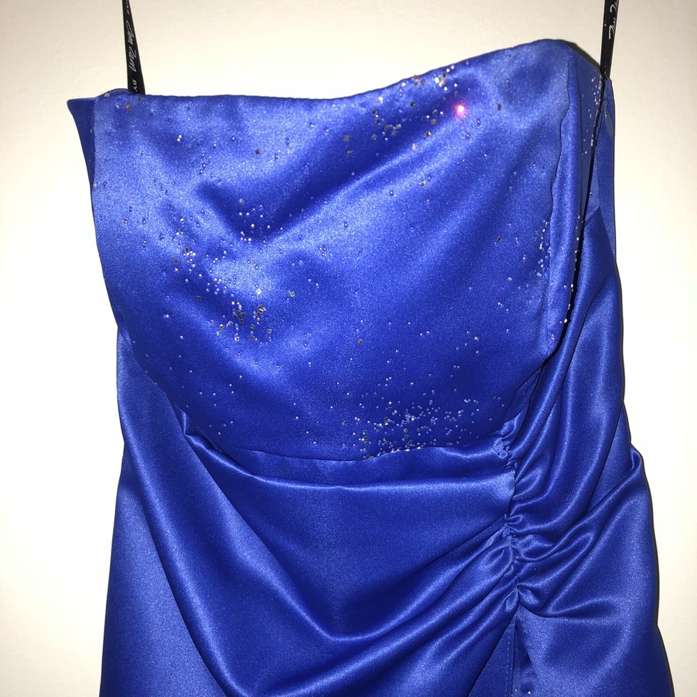 Royal blue strapless formal gown